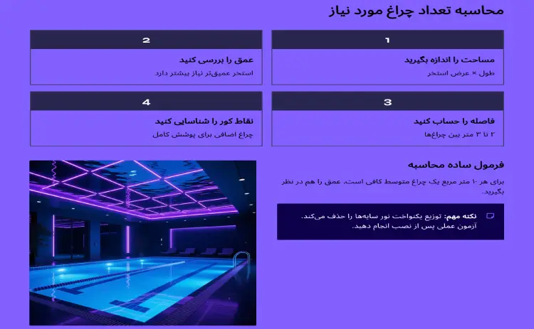 محاسبه تعداد چراغ مورد نیاز استخر